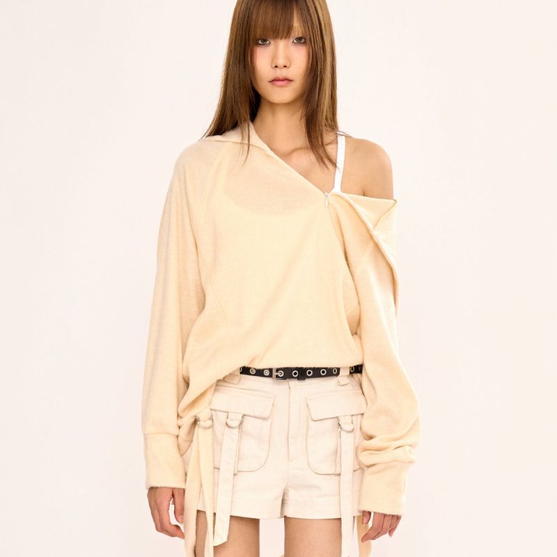 Hairy Zipslit Pullover - Ivory