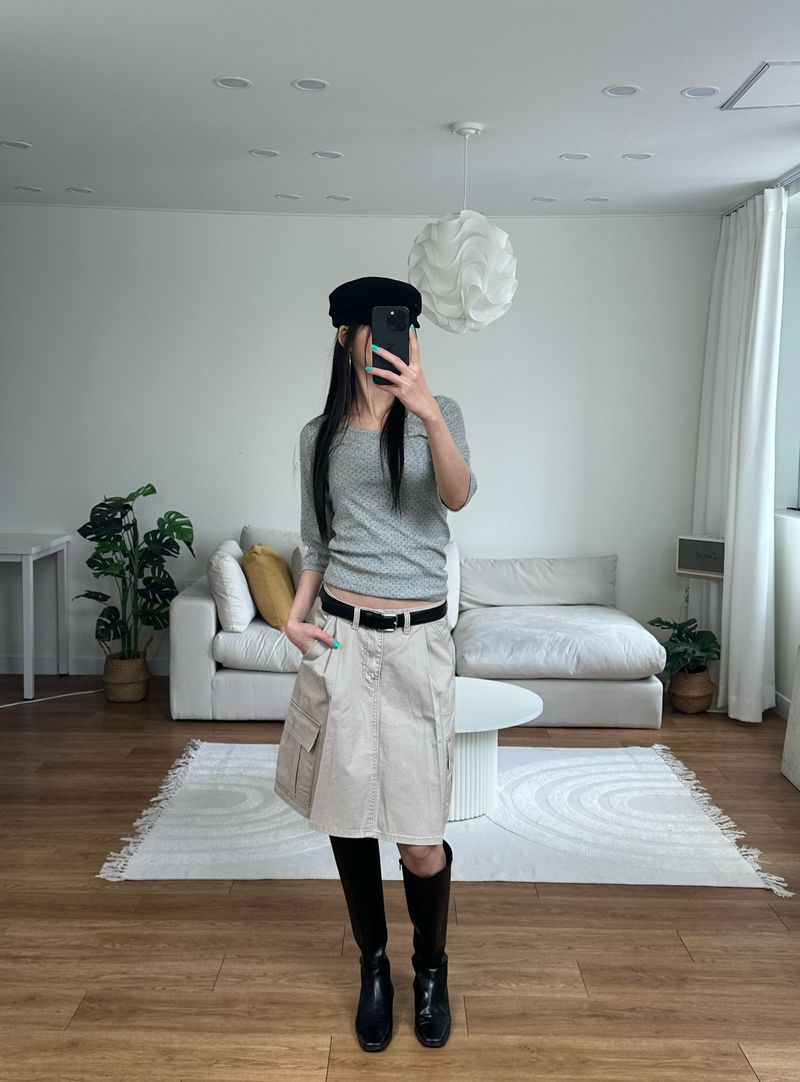 washed cargo midi skirt