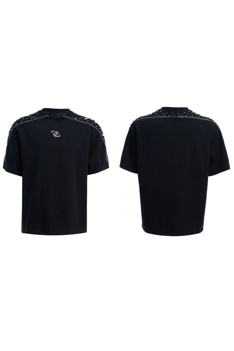 Rhinestone Zipper Detail T-Shirt