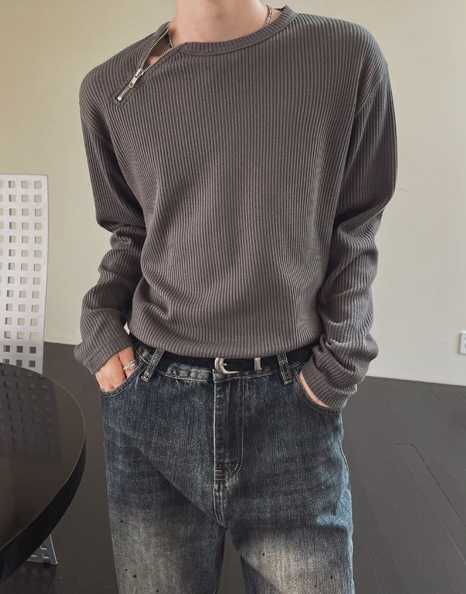 Coldy Waffle Shoulder Zip-Up T-shirt