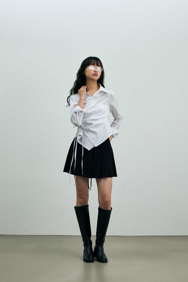 EVE STRIPE WRAP SHIRT / WHITE