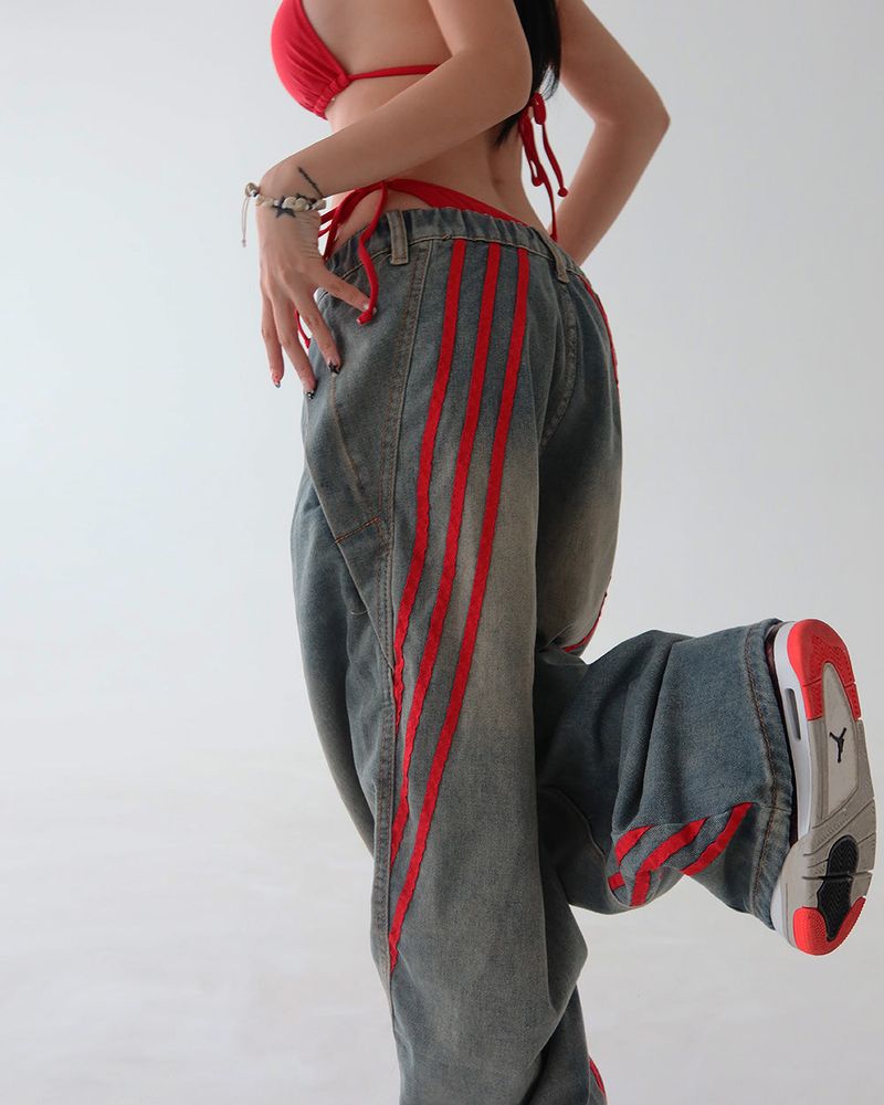 Delight-J（ディライトジェイ）の「[UNISEX] Red track back-banded wide jeans（Pants）」