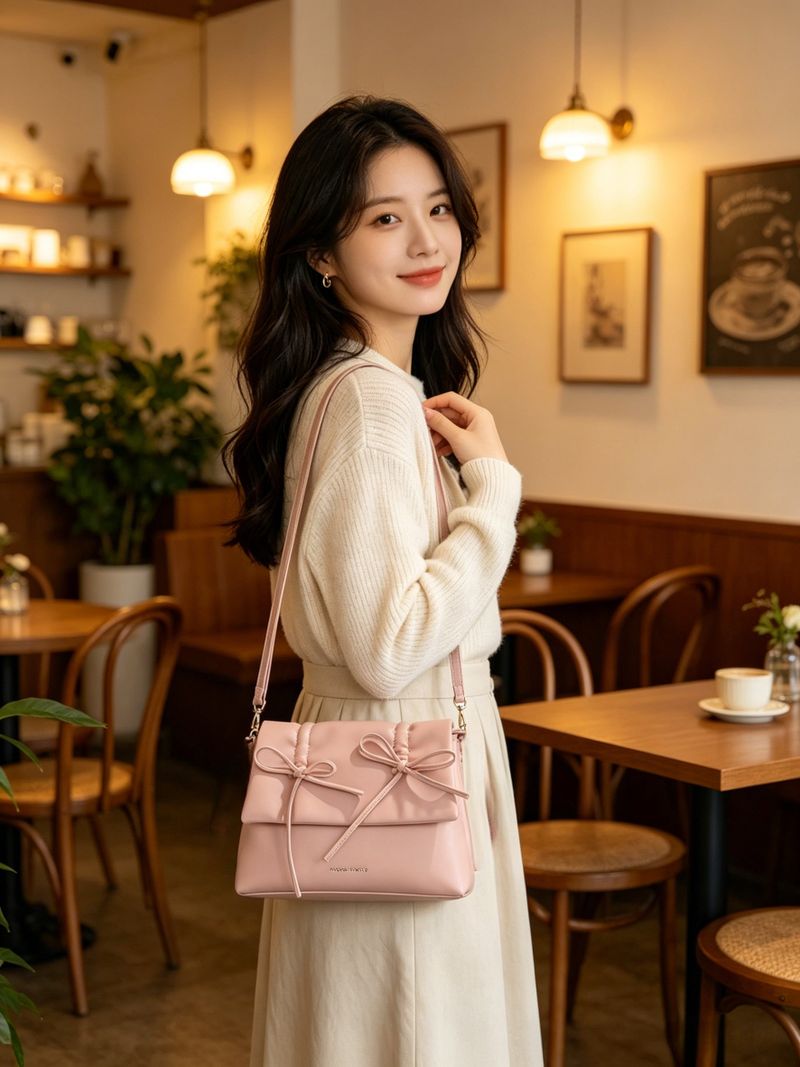 Balletcore look ribbon detail square leather shoulder bag