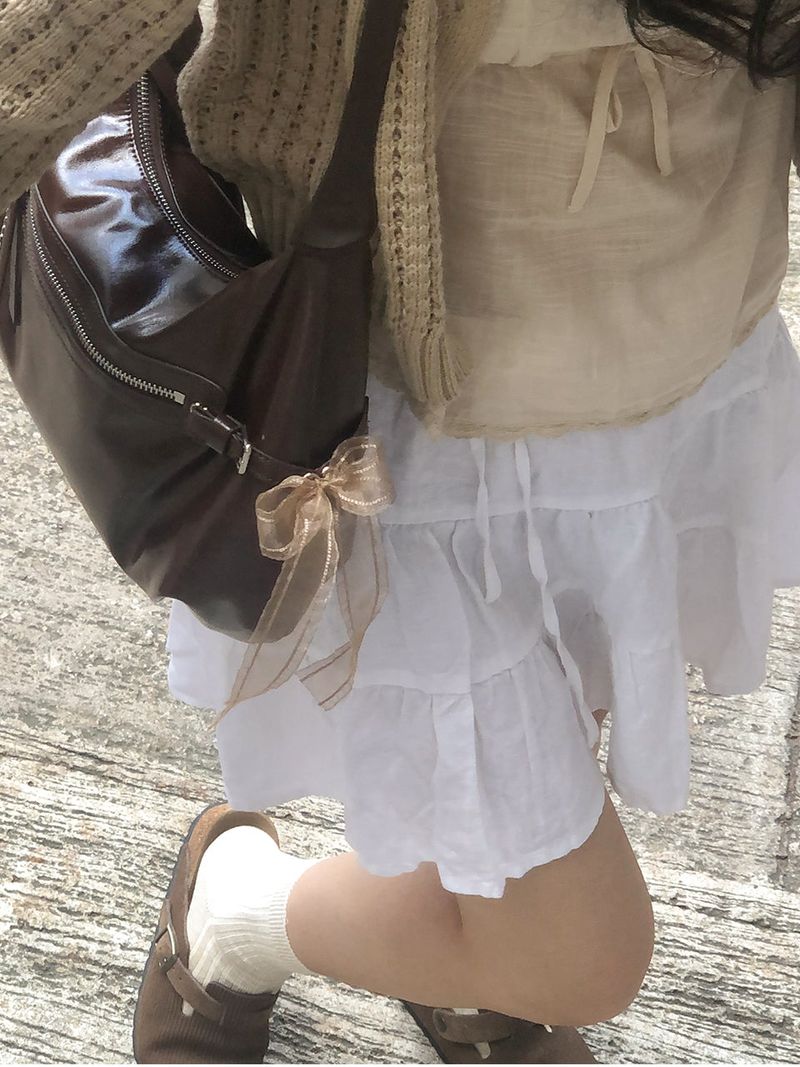 Belted ribbon bag_chocolate brown