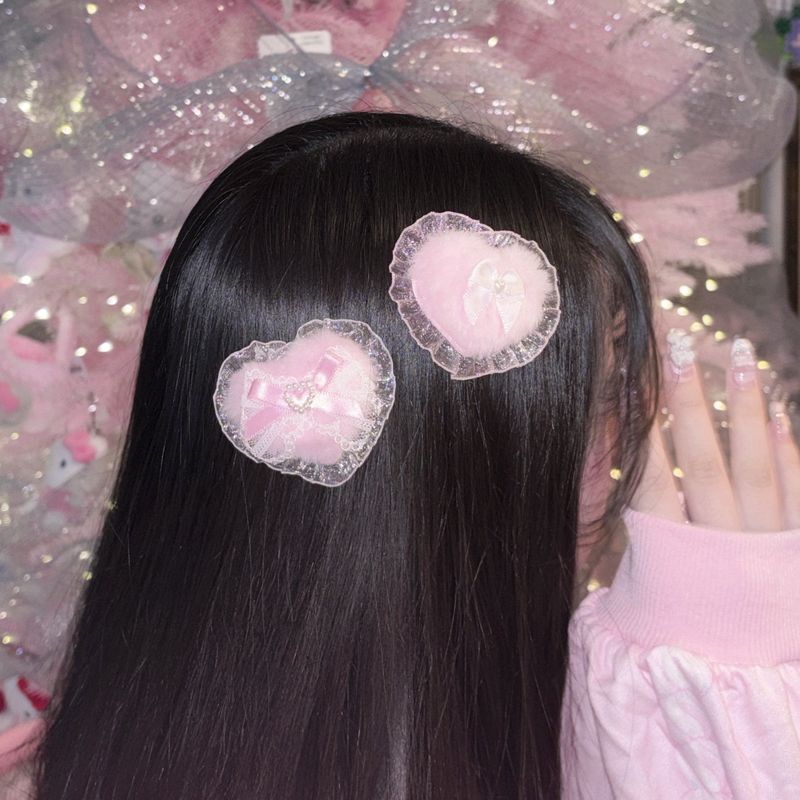 fluffy hair clip-hime heart