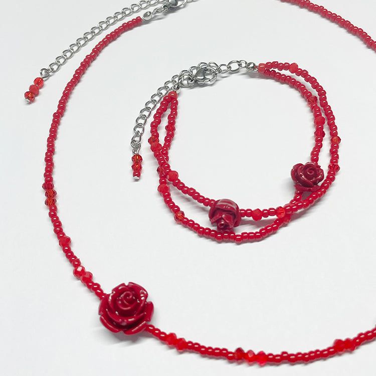 Rose Fit Beaded Bracelet Red