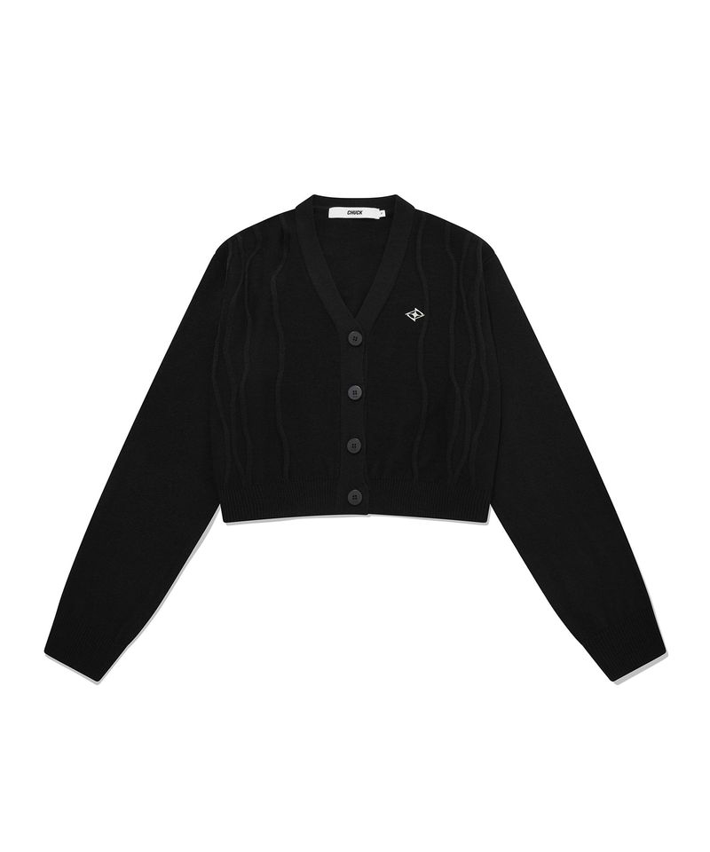 CHUCK（チャック）の「CHUCk ウェーブラインクロップニットカーディガン / CHUCK WAVE LINE CROP KNIT CARDIGAN (BLACK)（）」