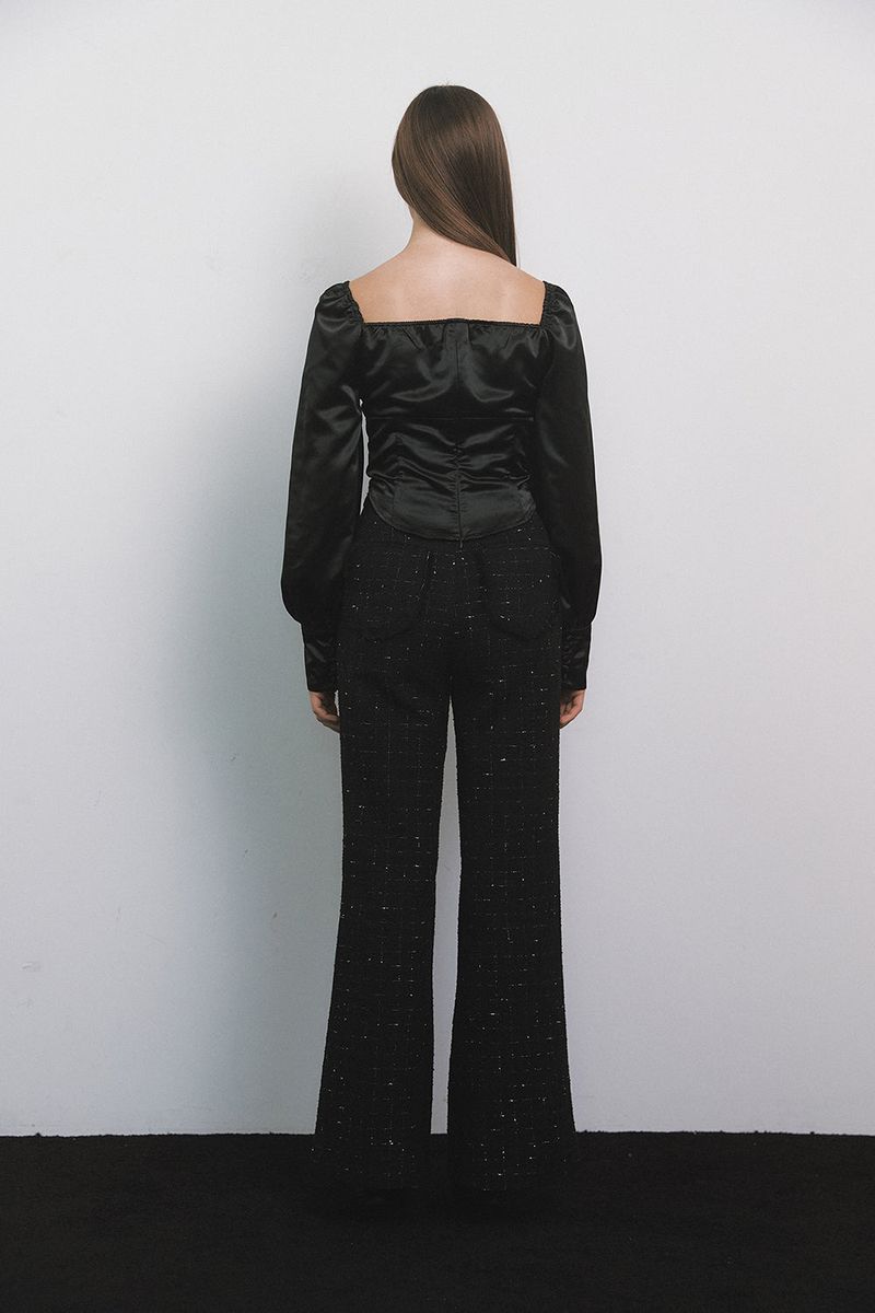 Glitter Tweed Pants Black