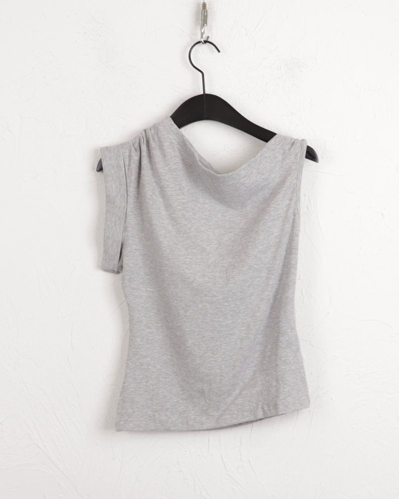 pebbled hip lettering unbalanced sleeve sleeveless