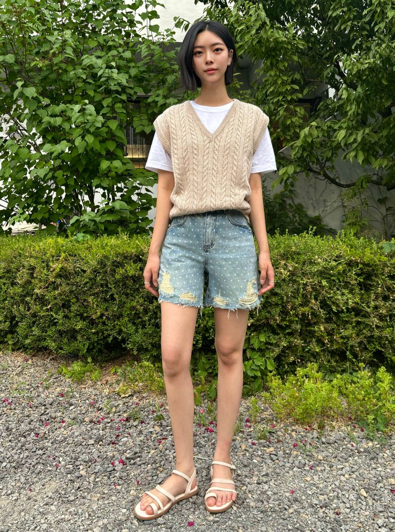 4 PART DESTROYED DOT DENIM PANTS code 21102