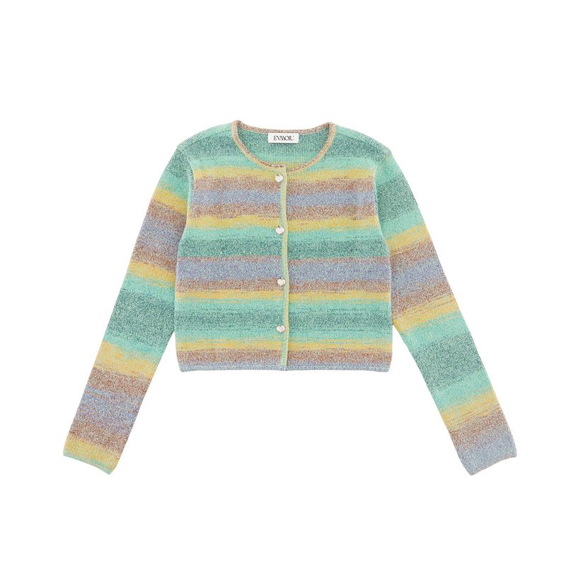 PASTEL GRADATION HEART BUTTON CARDIGAN - MINT