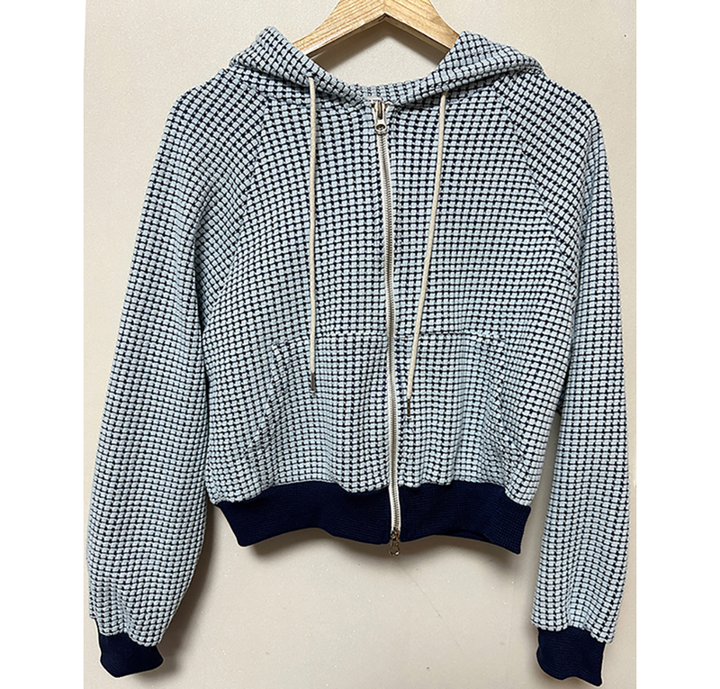 WAFFLE PATTERN HOOD ZIP-UP / 2-WAY🧇 - 2 COLORS
