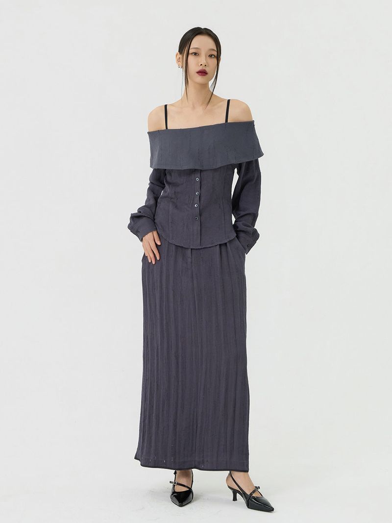 Scratch Low-Rise Long Skirt, Charcoal