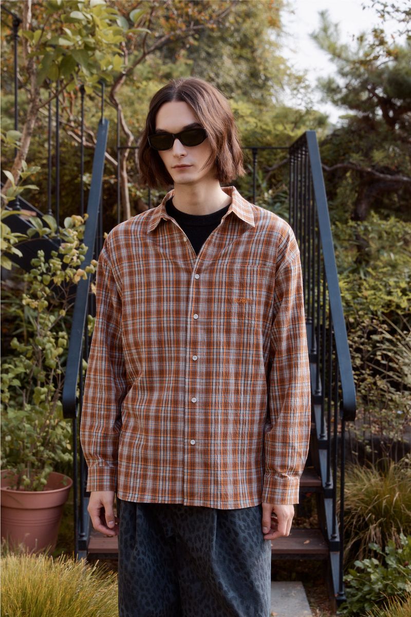 Alarm Crinkle Check Shirts - Orange