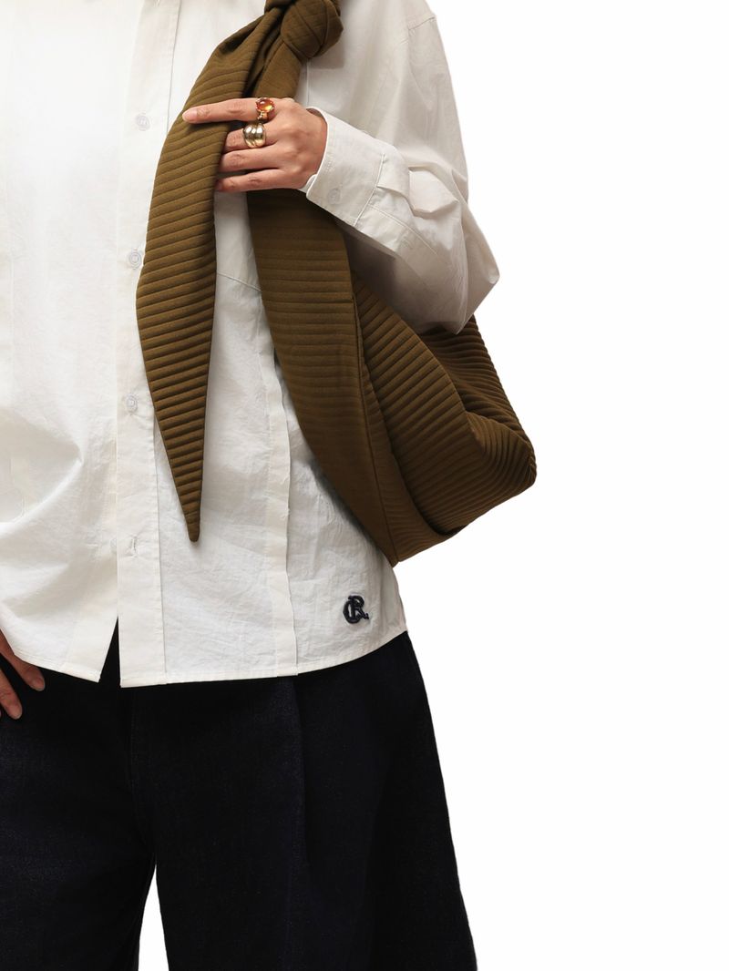 6CRAYON Patchwork Basic Beige Cotton Poplin Embroidered Shirt