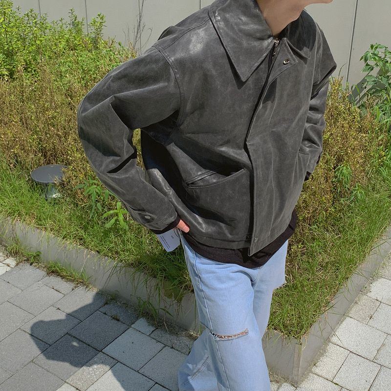 Bell Crack Leather Crop Jacket (3color)