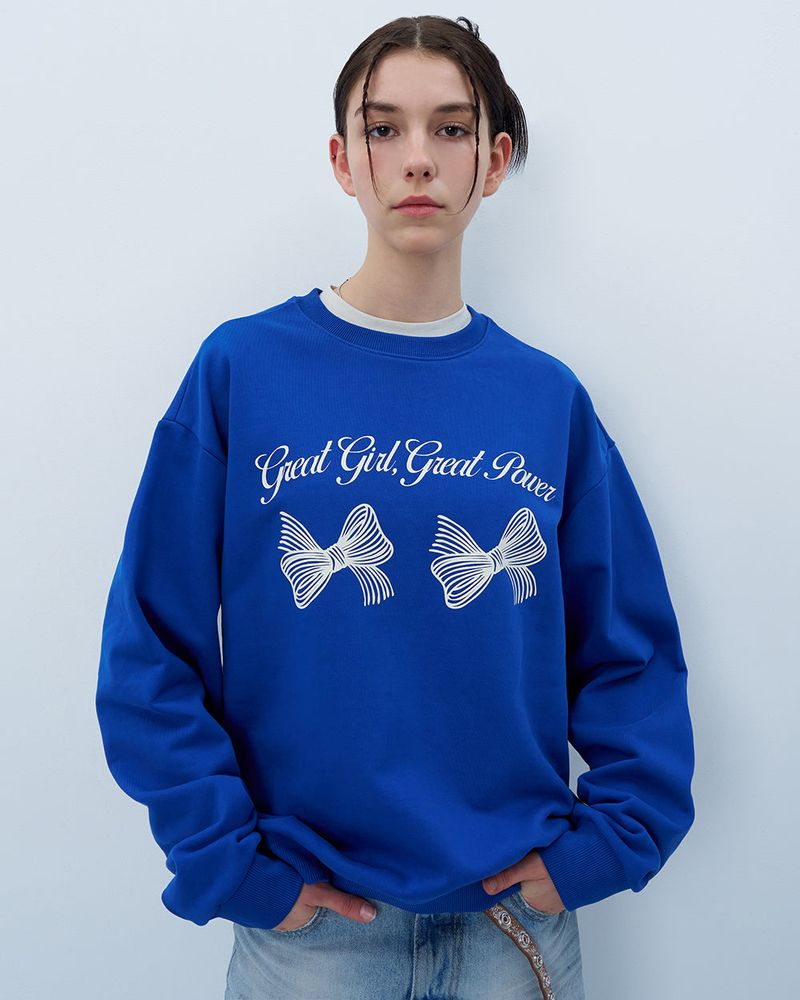 TWIN RIBBON SWEATSHIRT-BLUE