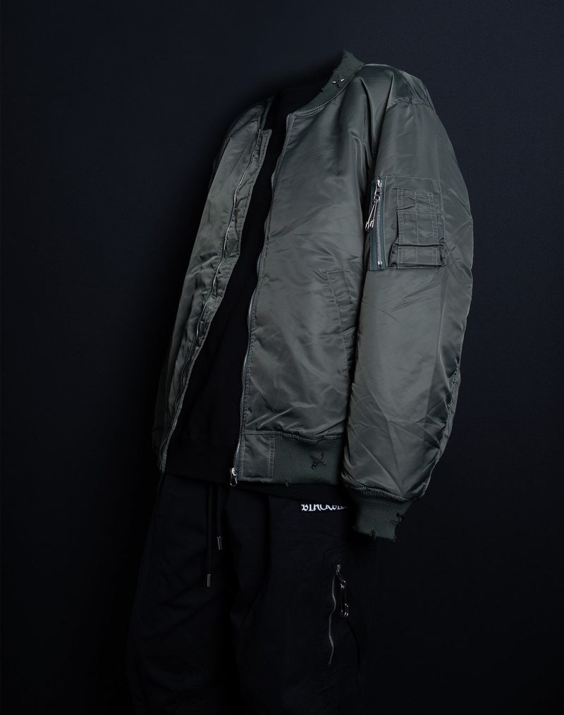 BBD Ripped Custom Sprayed logo MA-1 Bomber Jacket (Khaki)