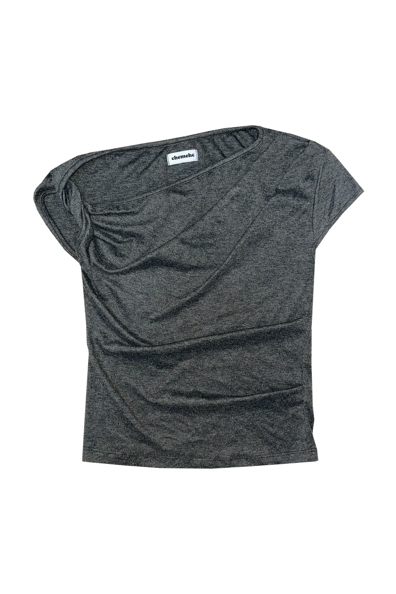 DRAPED TWIST RIBBON T-SHIRT (CHARCOAL)