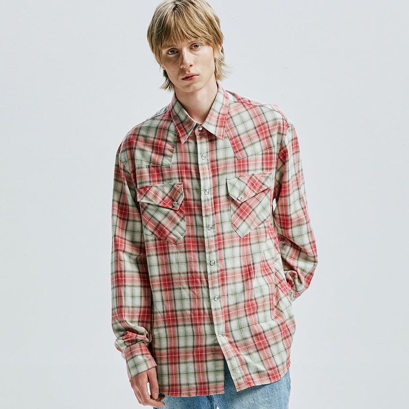 03s plaid western shirt red