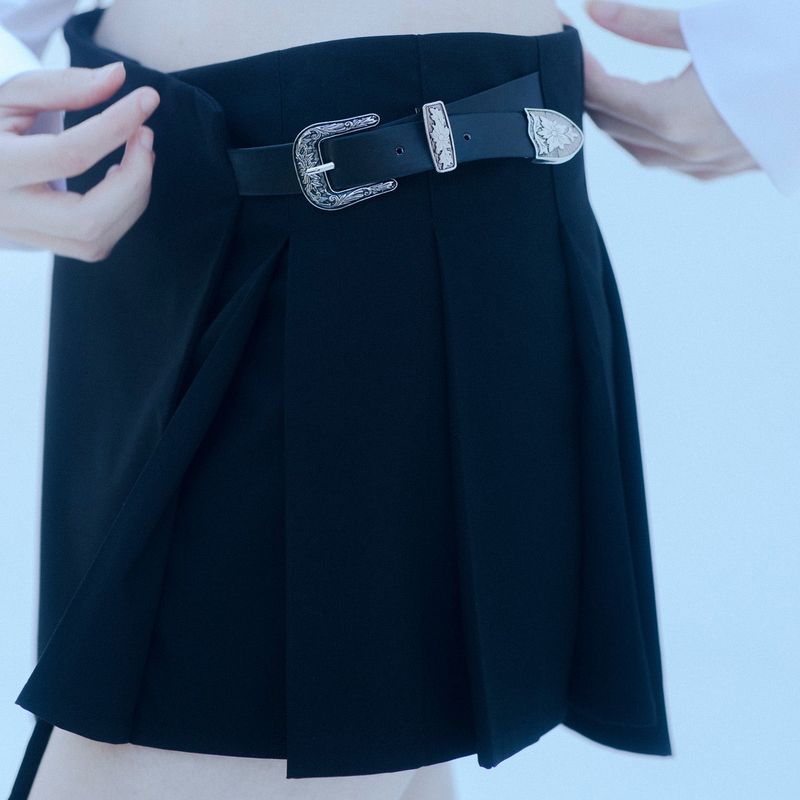 0 9 buckle pleats wrap skirt - BLACK