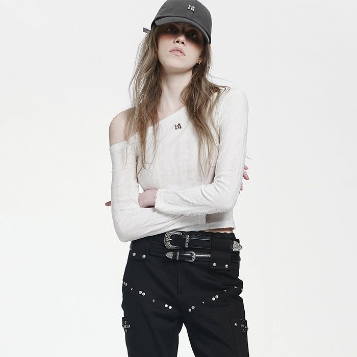 Holy Symbol Ripped Off-shoulder Top_white