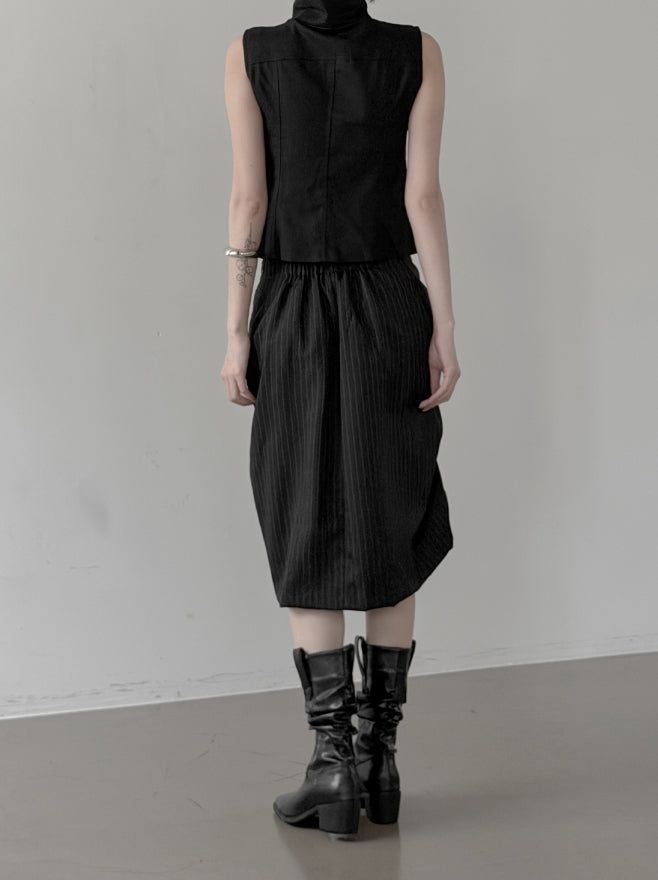 Rev Stripe Shirred Midi Skirt