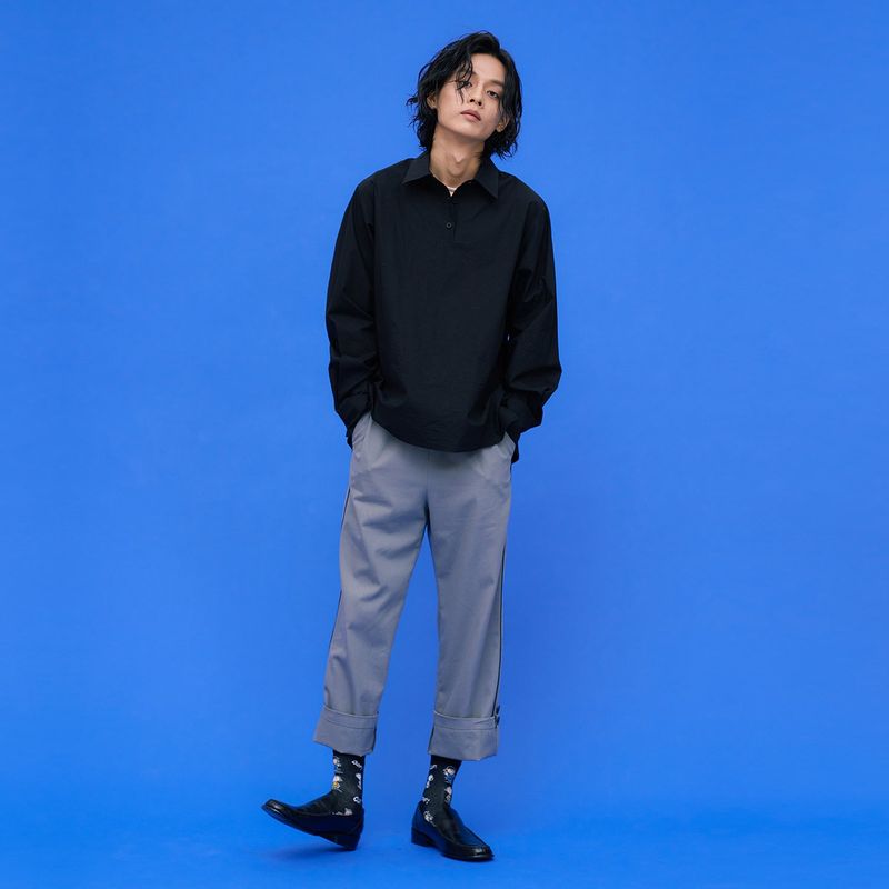 Crinkle Basic Shirts [Black]