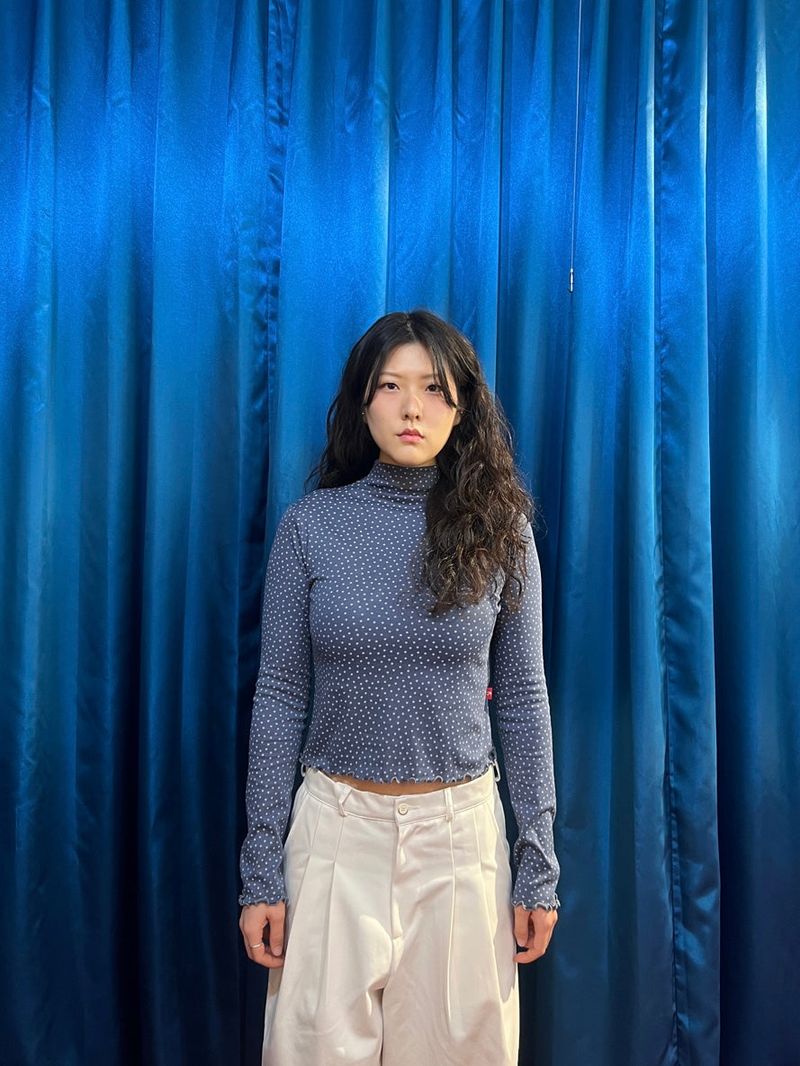 Blue Mini Star Mock Neck Top