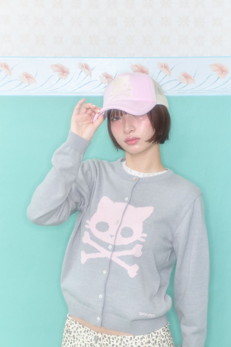 KIRI SKULL KNIT CARDIGAN (GREY)