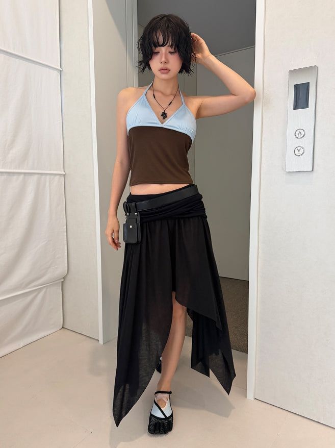 SHEER WRAP UNBALANCE SKIRT
