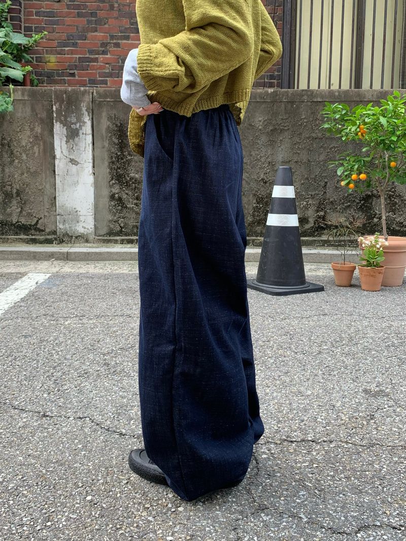 Snap Non-Fade Denim String Wide Pants (2 colors)