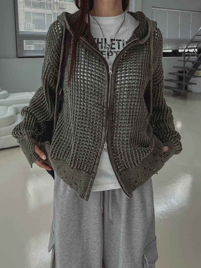 ON Dying Damage Mesh Hood Zip Up