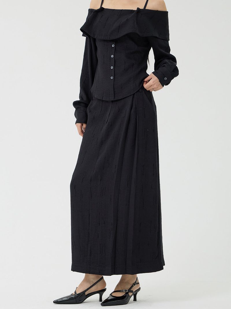 Scratch Low-Rise Long Skirt, Black