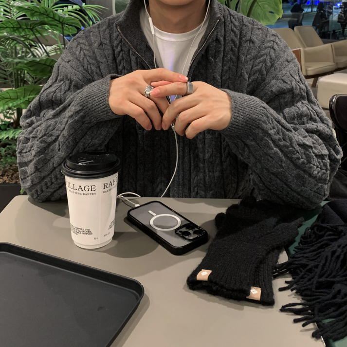 Amp Ghost Cable Semi-Over Two Way Knit Zip-Up