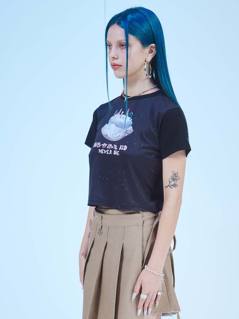 NEVER DIE CROP T-SHIRTS(BK)