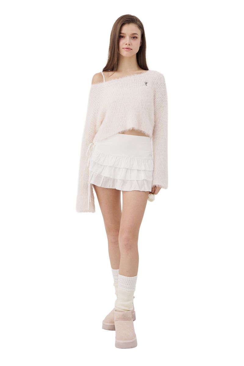 Cloud one-shoulder button knit, Pink