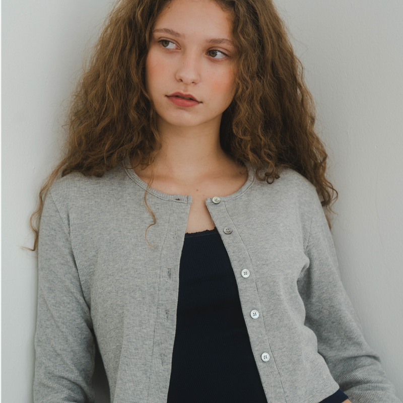 Waffle Crop Cardigan(GRAY)