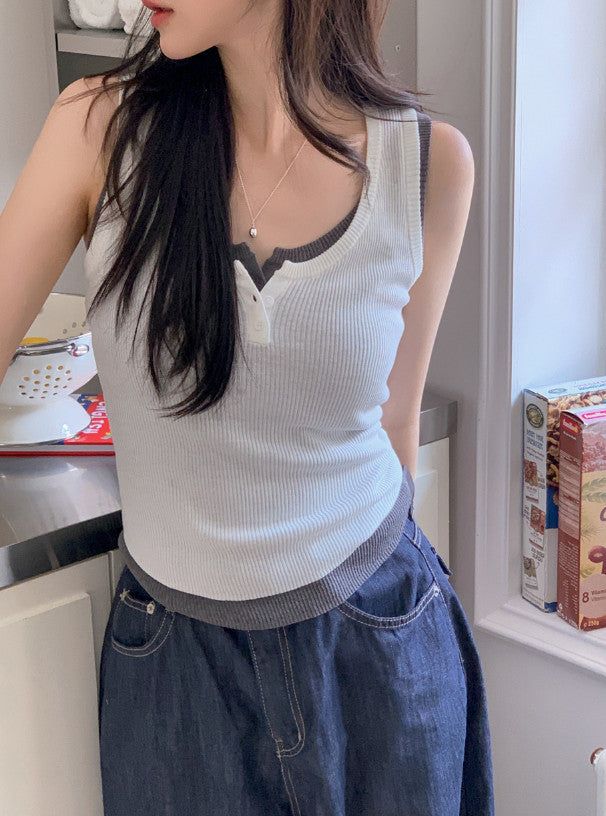 SHOPPERLAND（ショッパーランド）の「#Button Point Rib Sleeveless (3color)（Tops）」