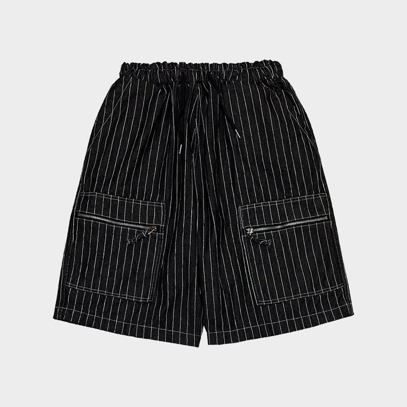 stripe denim shorts_black