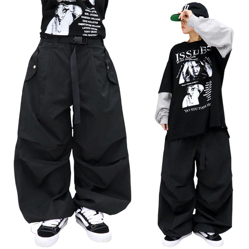 wide-parasuit buckle pants