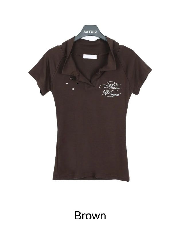 Lasso Eyelet Lettering Collar Tee