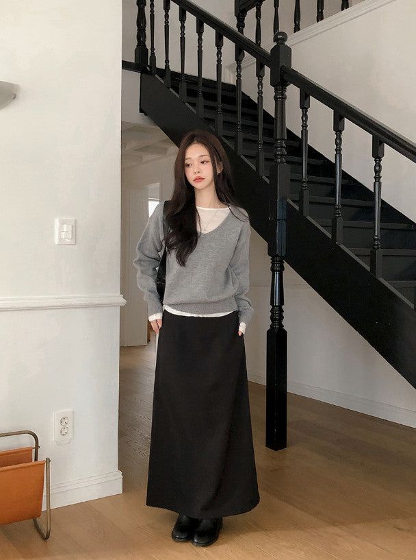#Soft Wool V-neck Loose Fit Knit (6color)