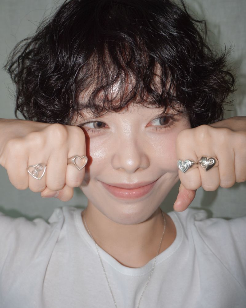 [925SILVER] COOKIE FRAME HEART STUD RING