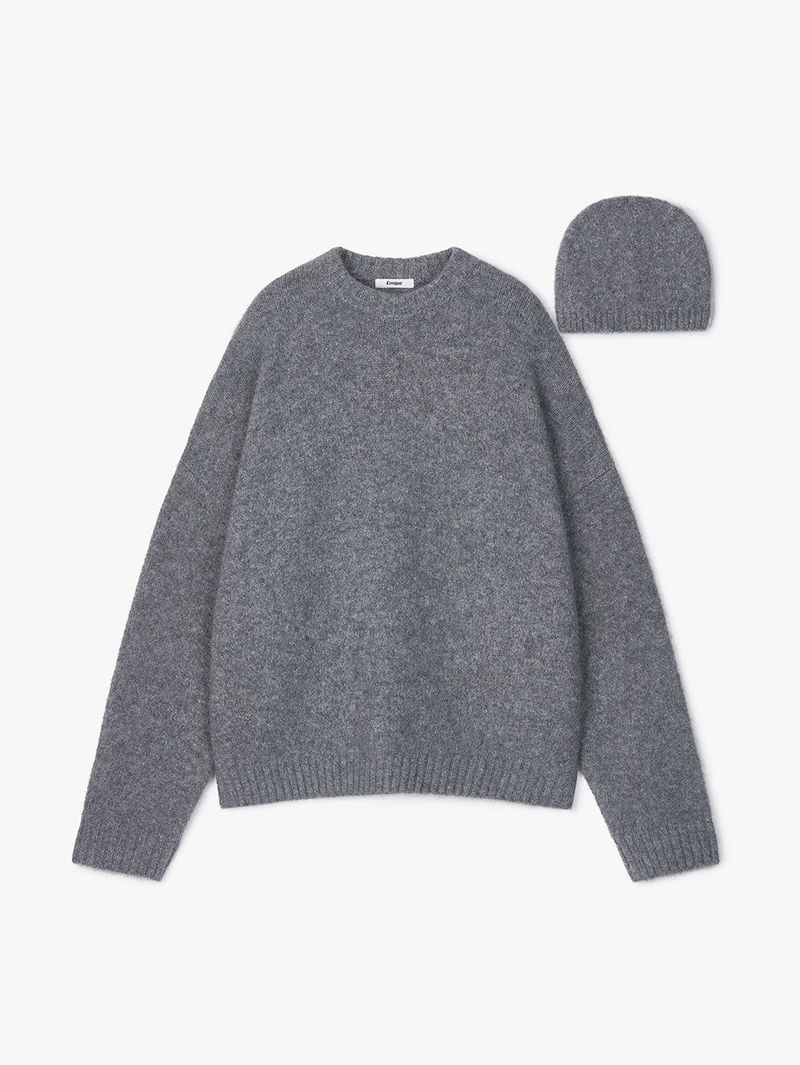 BEANIE SET OVERSIZED KNIT (GREY)