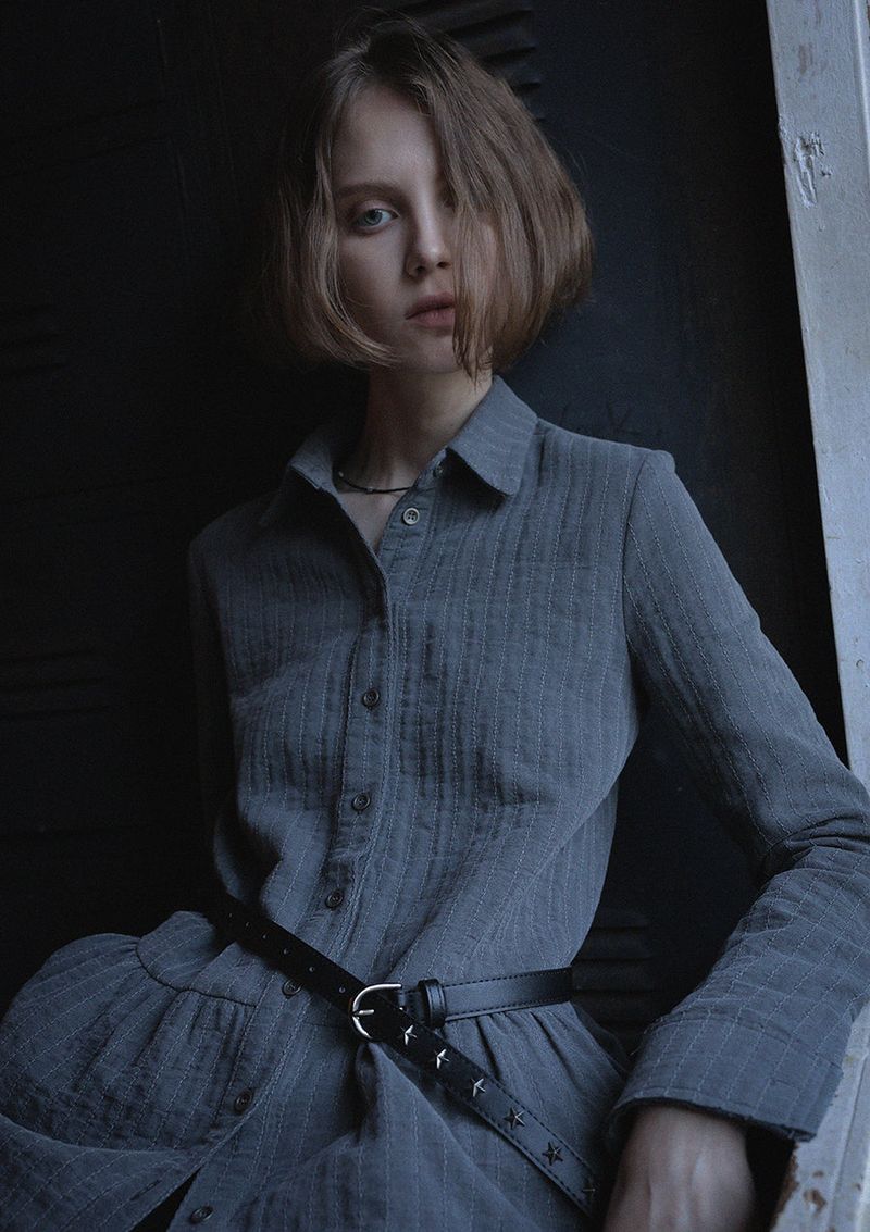 VINTAGE SHIRRING SHIRT_CHARCOAL