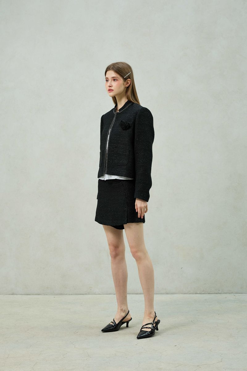 AGLOW TWEED SKIRT PANTS / BLACK
