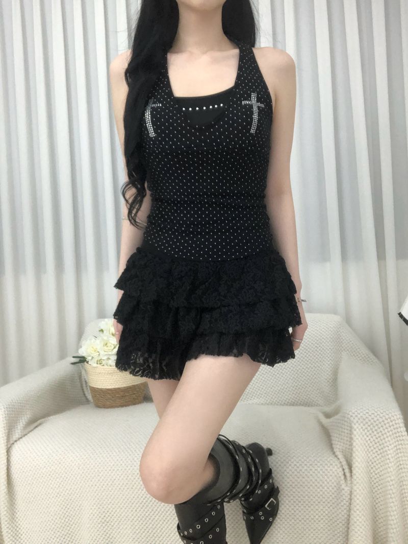 Cubic Cross Dot Halter Top