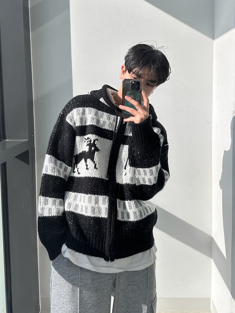 ASCLO Deer Hood Zip Up Knit (3color)