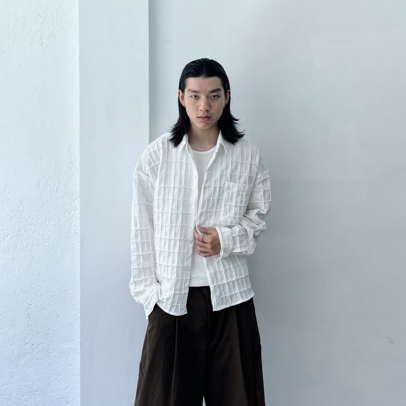 Textured Grid Crinkle Shirt